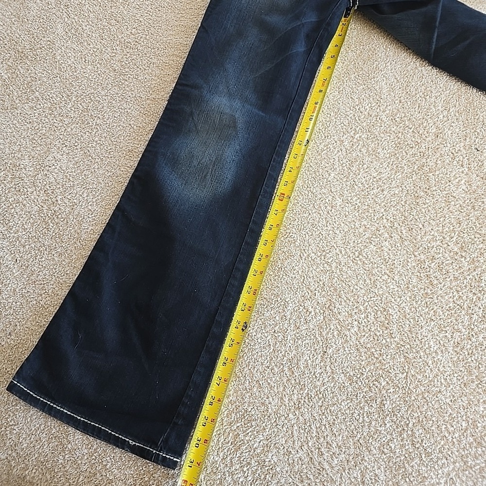 Adiktd Dark Wash Embroidered Rhinestone Studded Bootcut Jeans Size 6/33 Y2K - Picture 11 of 16